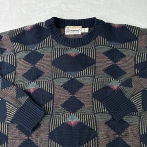 Vintage London Fog Sweater Medium Wool‎ Blend Geometric Knit Grandpa Made in USA